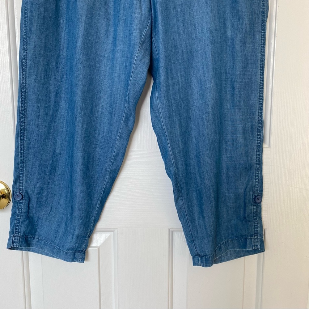 Talbots Women 12P Chambray Pants Summer Twill Slim Leg Rolled Hem - Picture 5 of 16